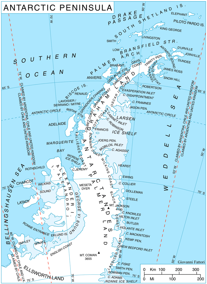 Carte de la péninsule Antarctique